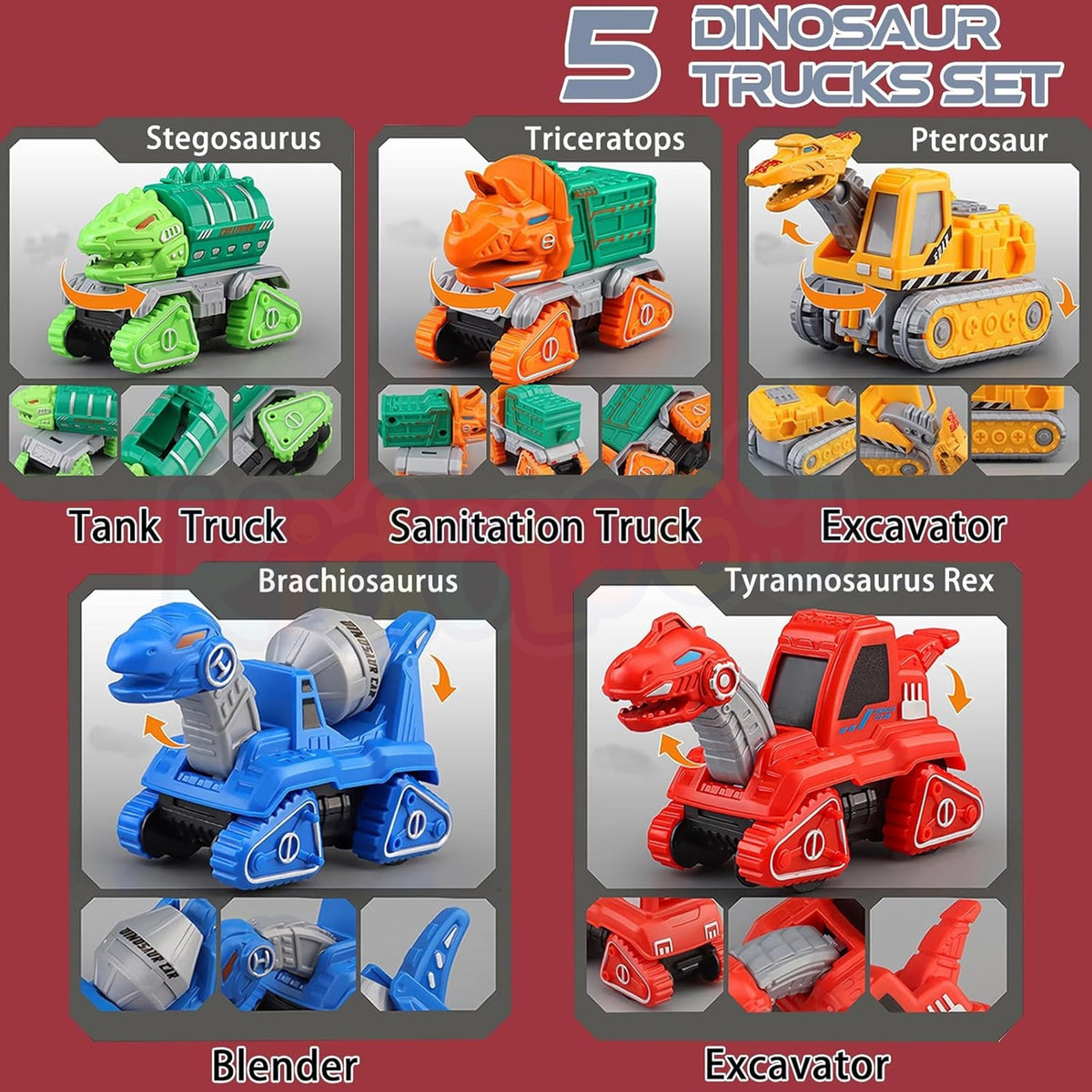 5 DINOSAUR TRUCK DEFORMATION ROBOT TOYS SET