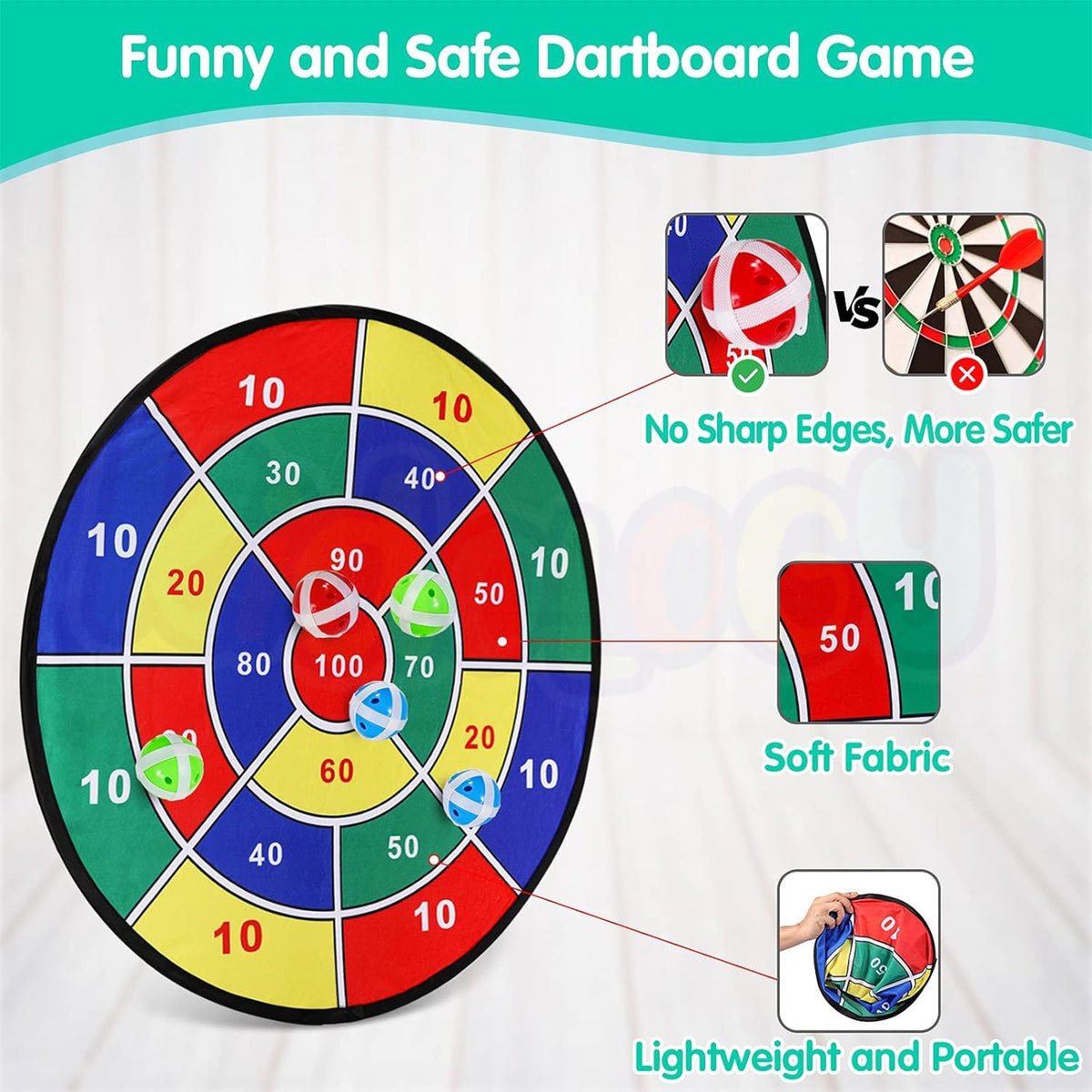 Dart Board with 12 Sticky Balls Game Set