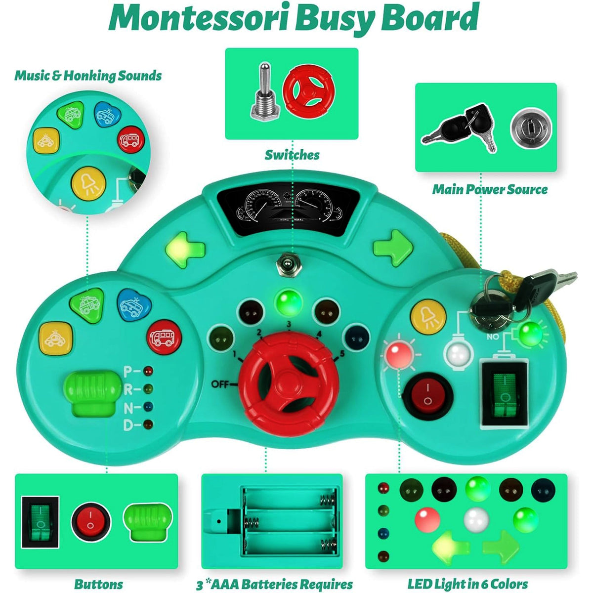 Montessori Busy Board Switch LED Light Game