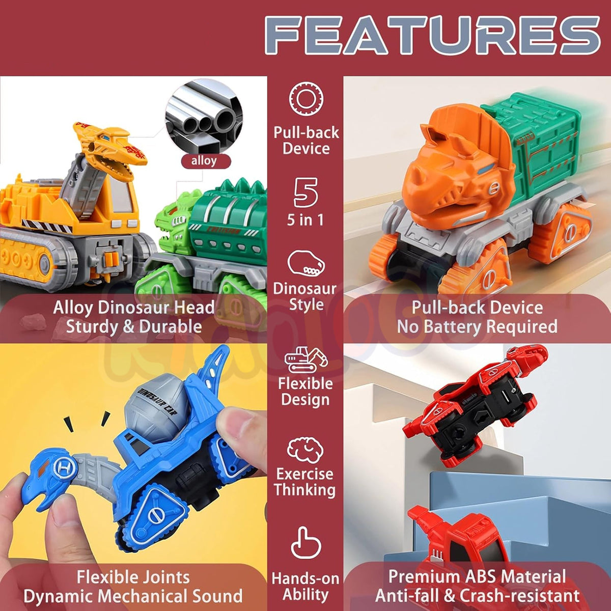 5 DINOSAUR TRUCK DEFORMATION ROBOT TOYS SET