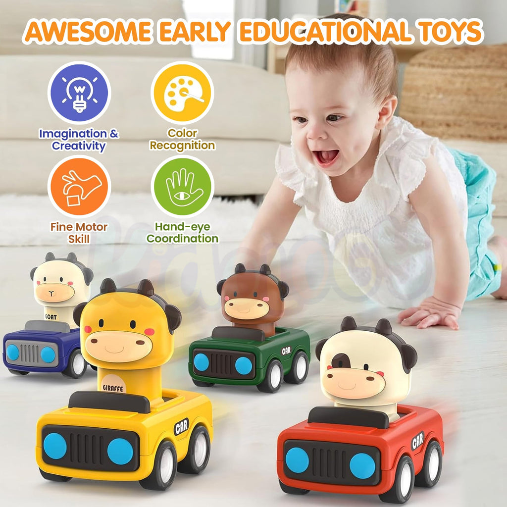 Big Head Animals Press & Go Racing Cars