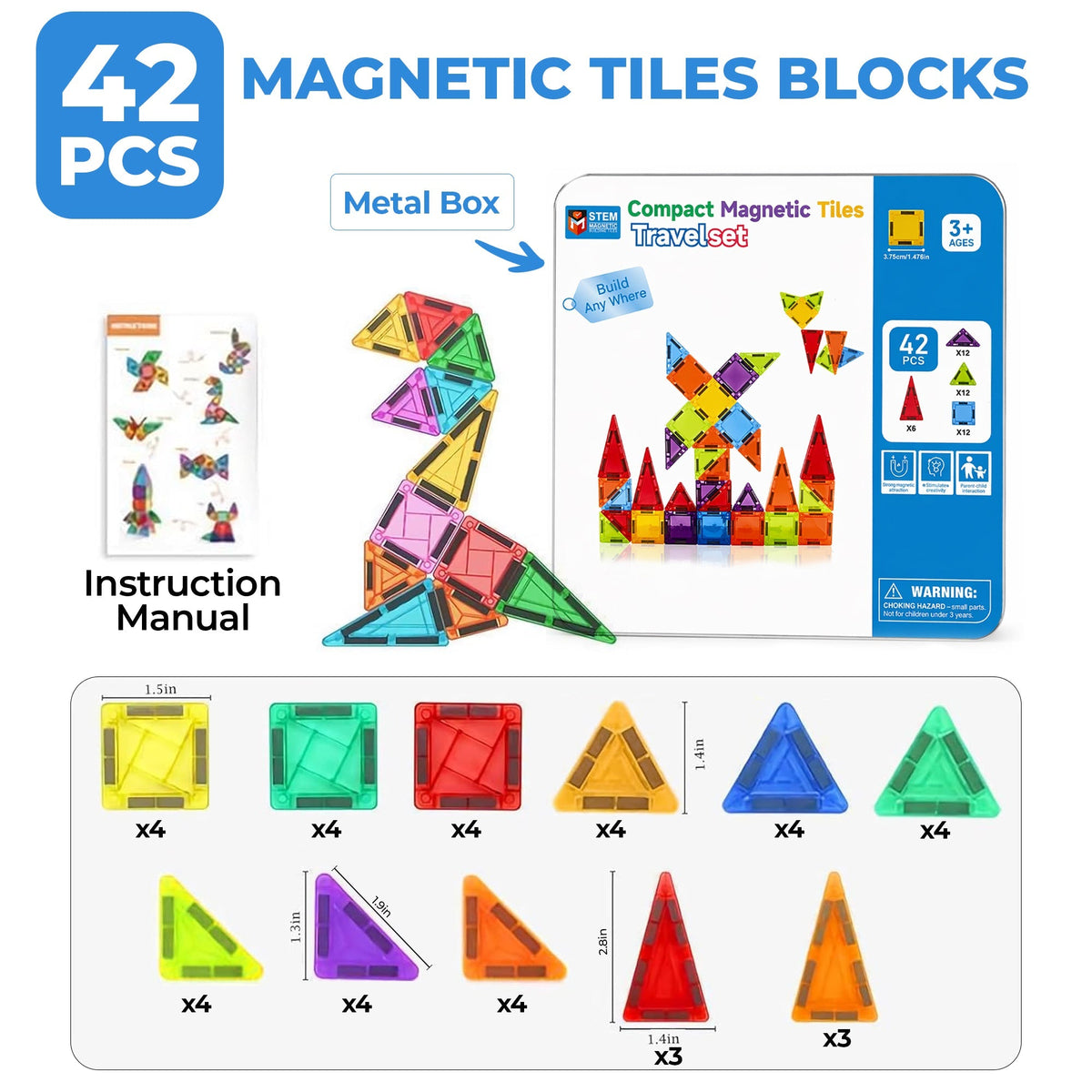 42 PCS STEM Magnetic Tiles