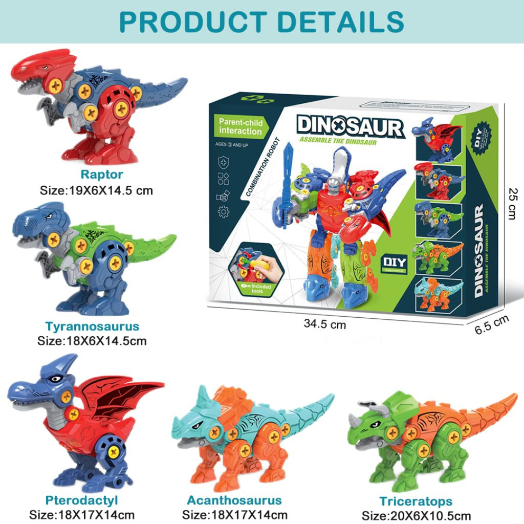 5 in 1 Dinosaur Toys STEM Construction Building Toys