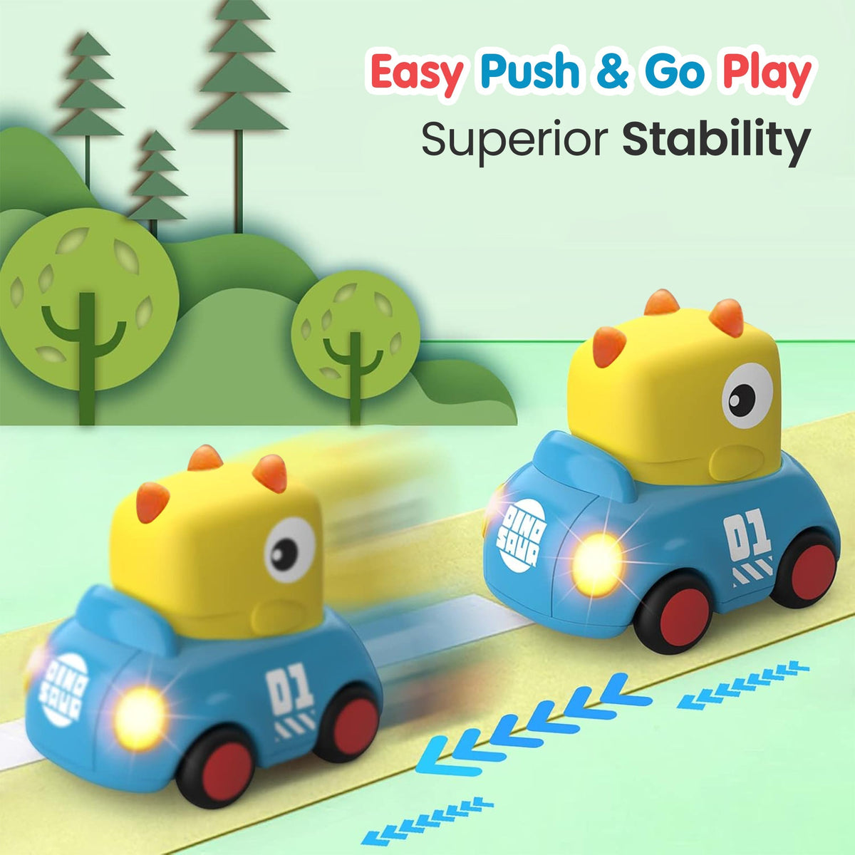 Dino Design Easy To Push Pull Back Cars