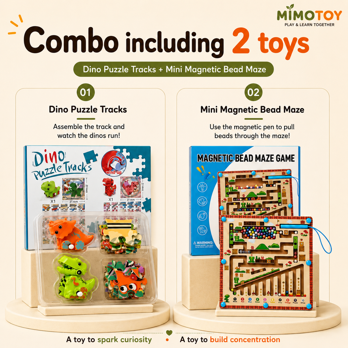 📦Free Shipping📦 Toys for ages 3+ – Dinosaur puzzle & magnetic maze combo