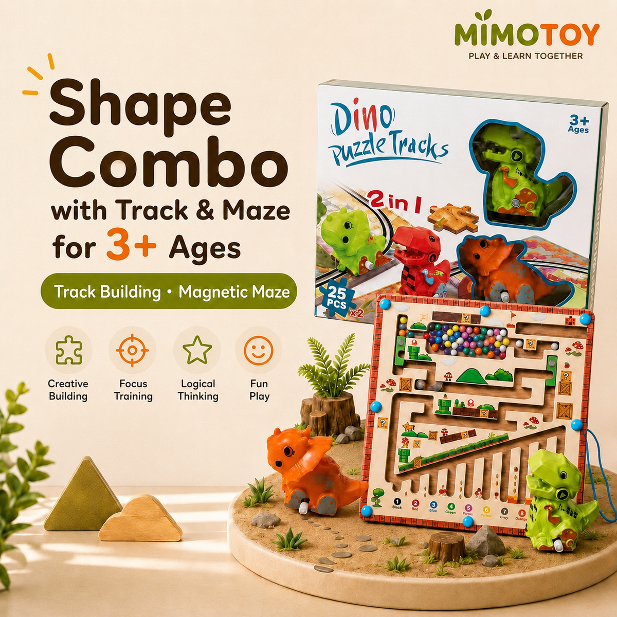 📦Free Shipping📦 Toys for ages 3+ – Dinosaur puzzle & magnetic maze combo