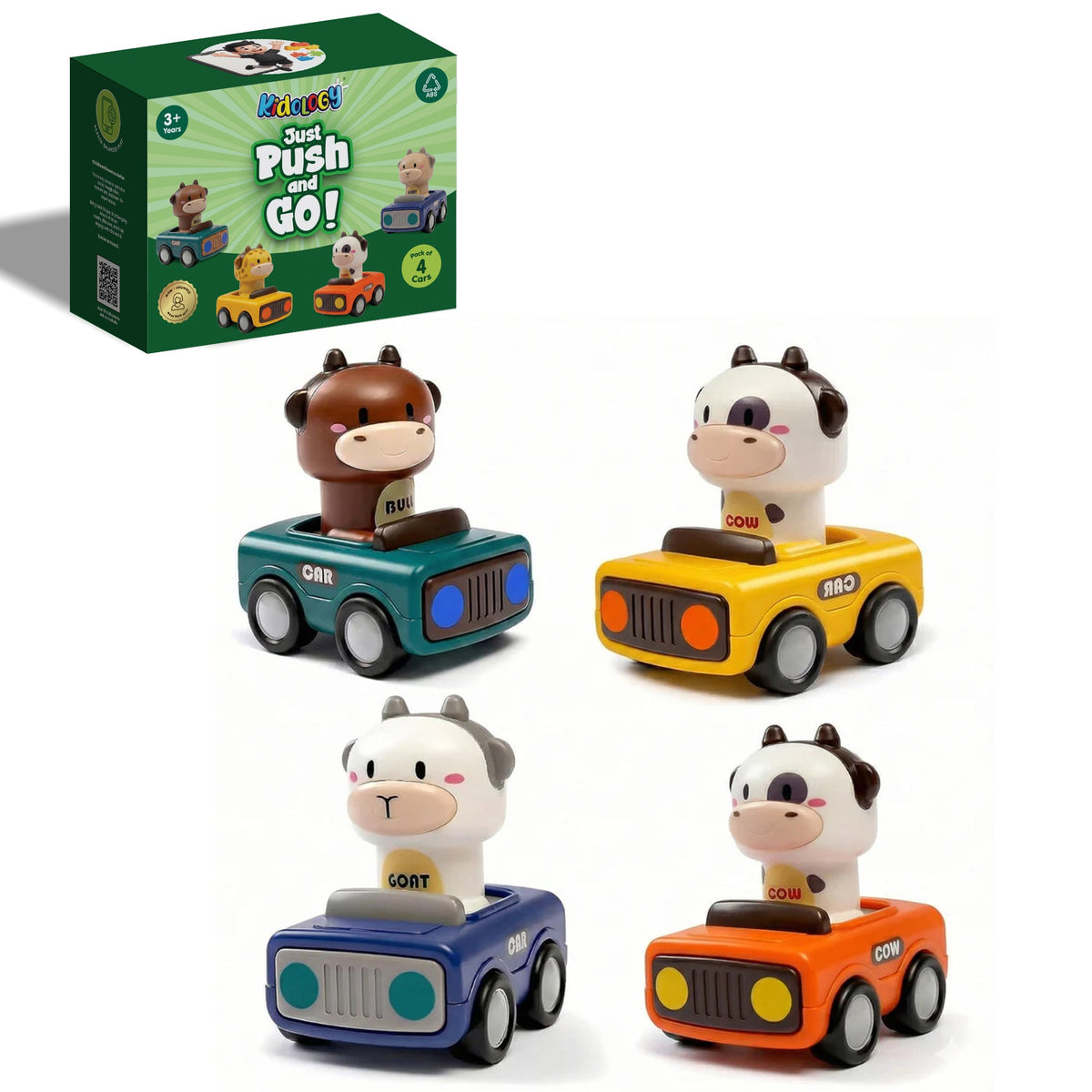 Big Head Animals Press & Go Racing Cars